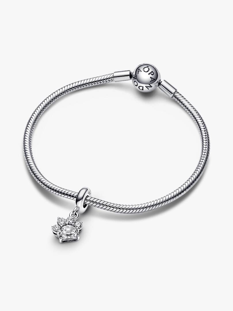 Sparkling Pet Paw Print Dangle Charm Sterling silver