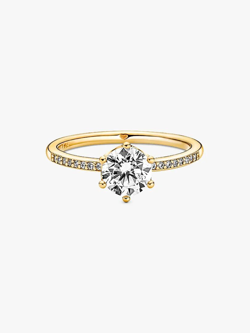 Clear Sparkling Crown Solitaire Ring 14k gold plating