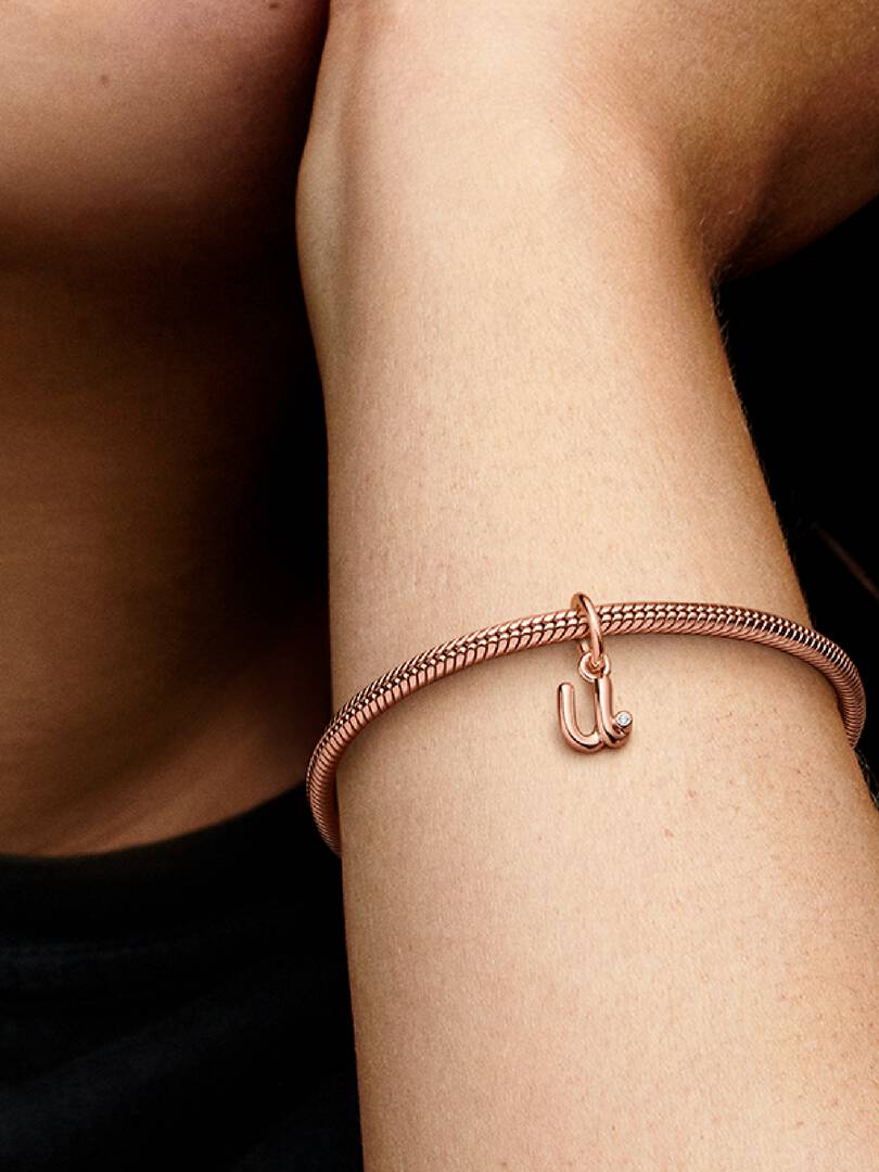 FINAL SALE - Letter U Script Alphabet Dangle Charm 14k rose gold plating