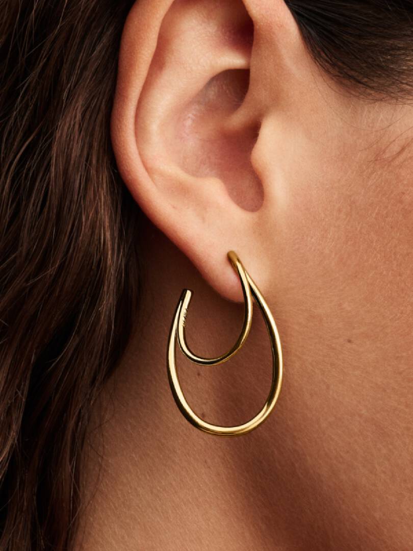 Organically Shaped Double Hoop Earrings 14k gold plating