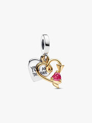 Engravable Heart & Arrow Double Dangle Charm Sterling silver, 14k gold plating