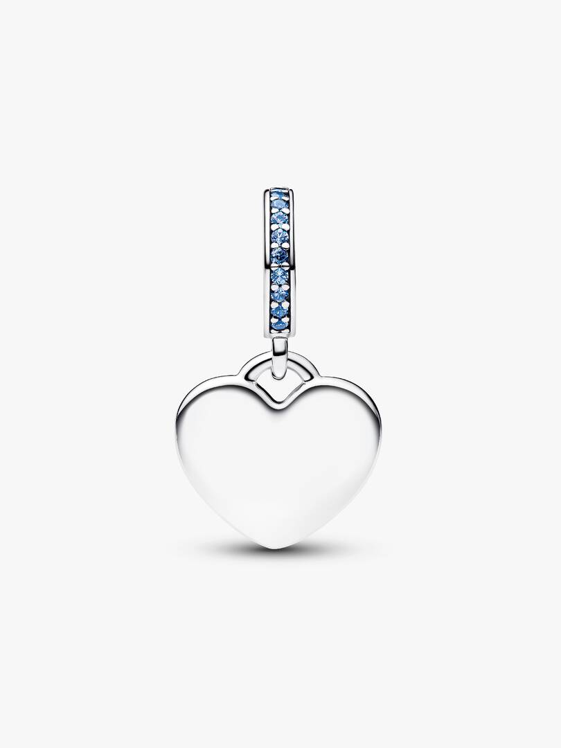 Engravable Heart Blue Stone Dangle Charm Sterling silver