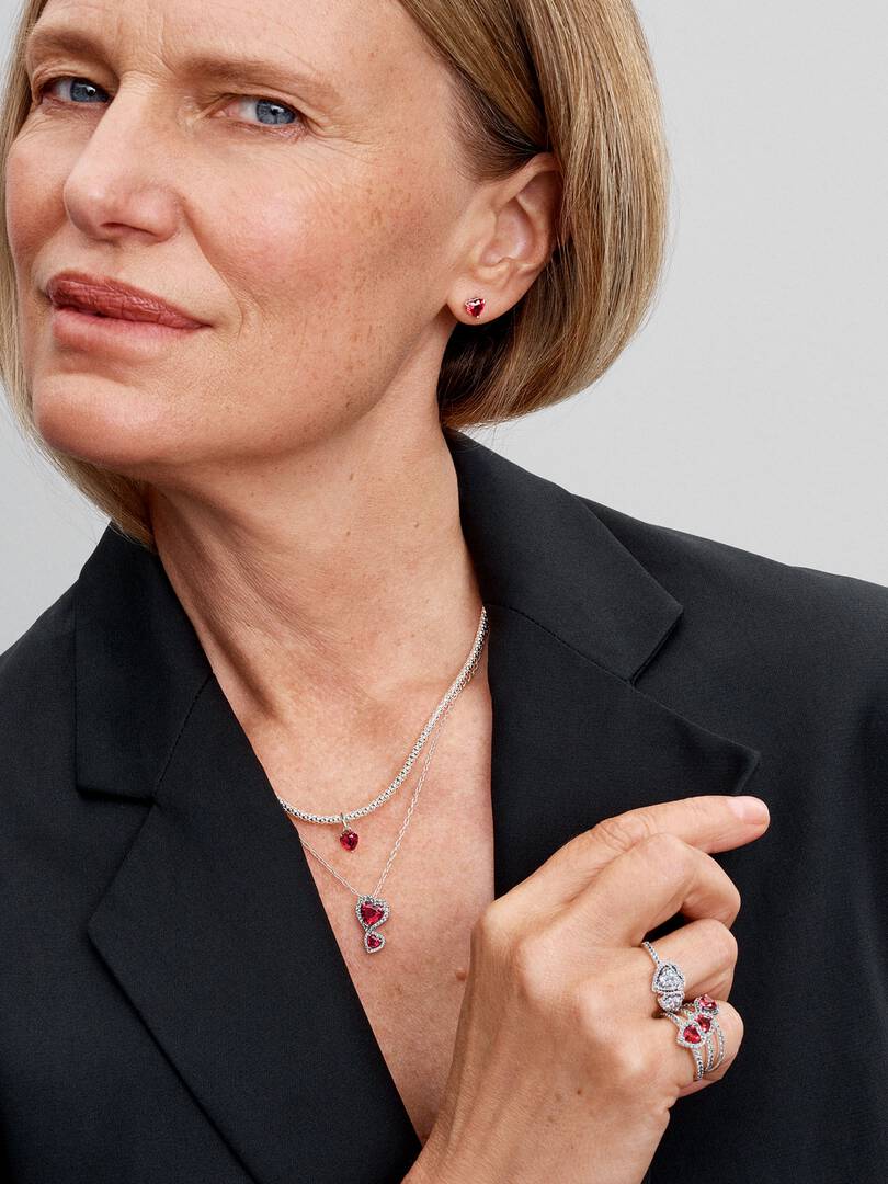 FINAL SALE - Red Halo Hearts Pendant Necklace Sterling silver