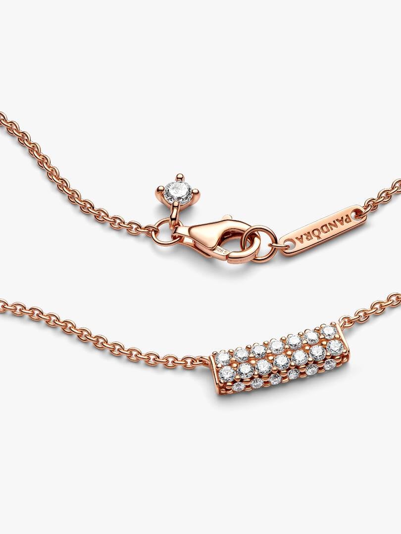 FINAL SALE - Pandora Timeless Pavé Double-row Bar Collier Necklace 14k rose gold plating