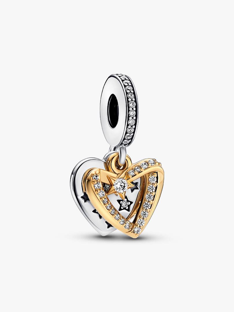 FINAL SALE - Shooting Star Hearts Double Dangle Charm Sterling silver, 14k gold plating