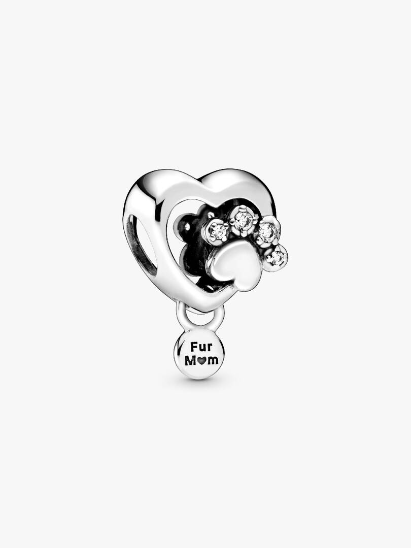 Sparkling Paw Print & Heart Charm Sterling silver