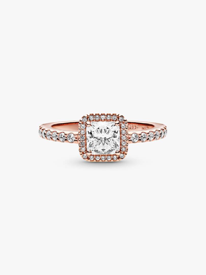 Square Sparkle Halo Ring 14k rose gold plating