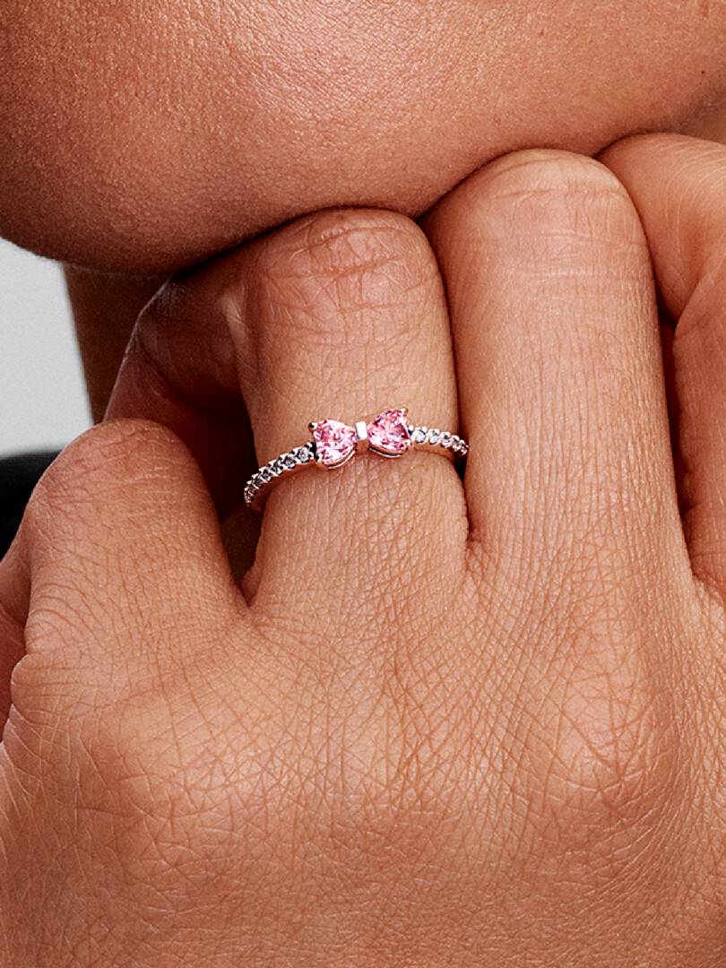 Sparkling Pink Bow Ring Sterling silver