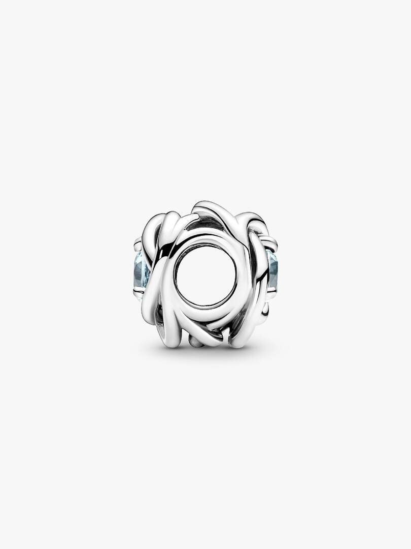 March Sea Aqua Blue Eternity Circle Charm Sterling silver