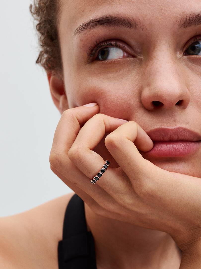 FINAL SALE - Black Sparkling Row Eternity Ring 14k rose gold plating