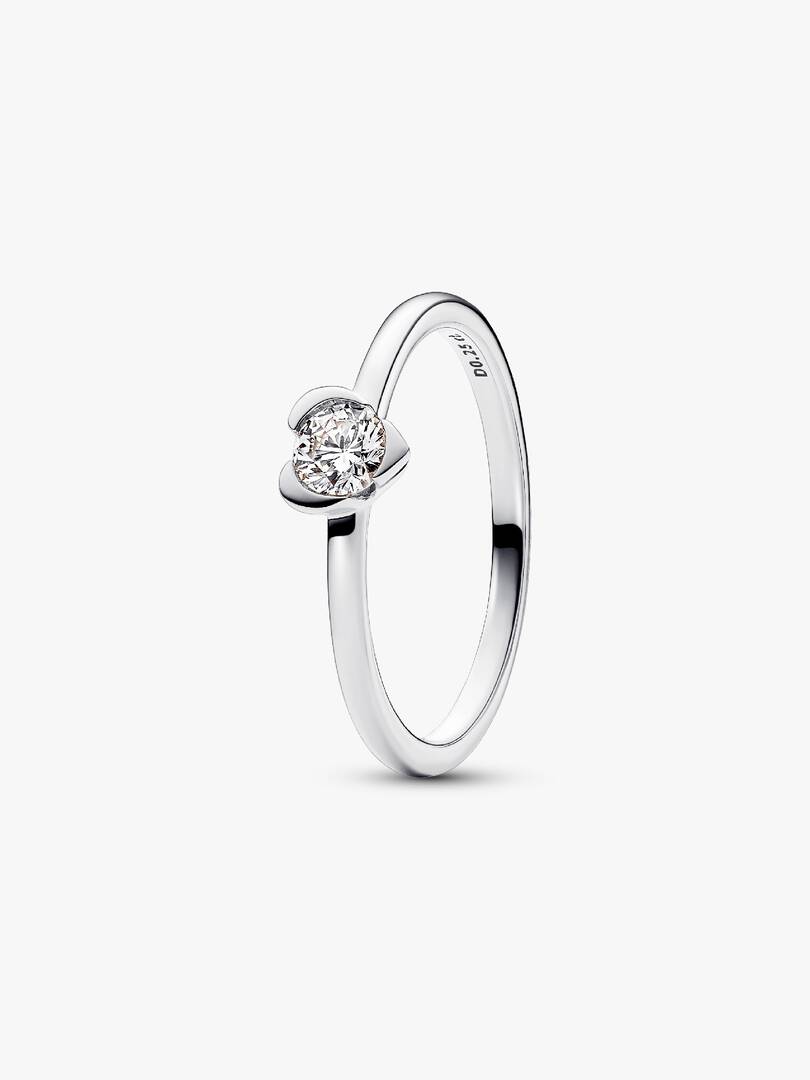 Pandora Talisman Sterling Silver Lab-grown Diamond Heart Ring 0.25 ct TW, Sterling silver