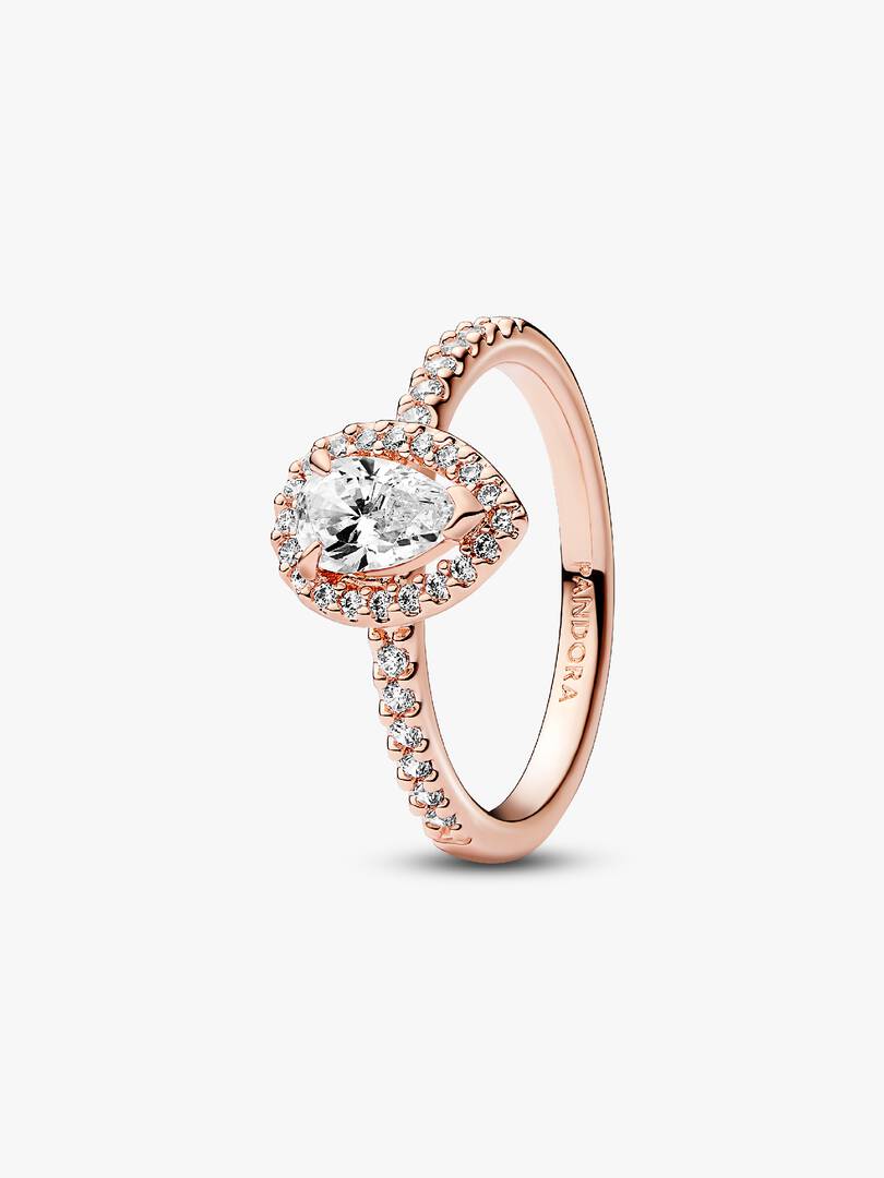 Sparkling Pear Halo Ring 14k rose gold plating