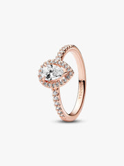 Sparkling Pear Halo Ring 14k rose gold plating