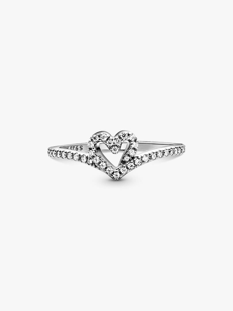 Sparkling Wishbone Heart Ring Sterling silver