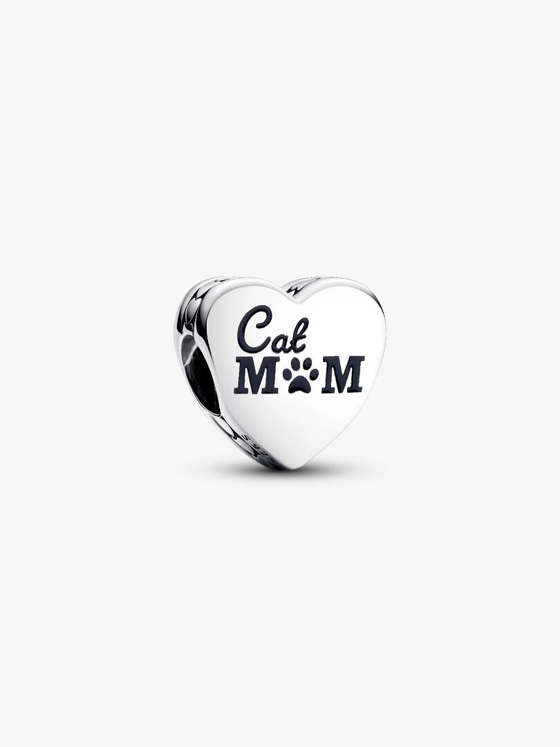 Engravable Cat Mom Heart Charm Sterling silver