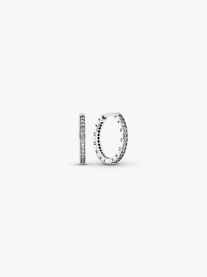 Sparkle and Pandora Logo Hoop Earrings Sterling silver
