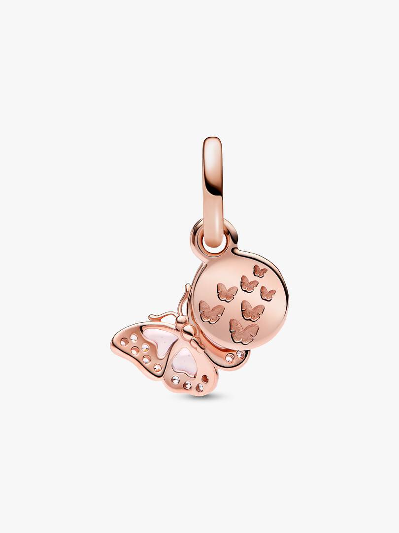 Pink Butterfly & Quote Double Dangle Charm 14k rose gold plating