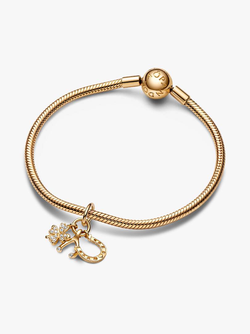 Lucky Clover, Wishbone & Horseshoe Dangle Charm 14k gold
