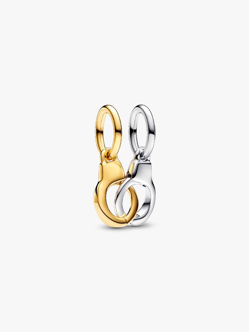 FINAL SALE - Openable & Splittable Handcuffs Dangle Charm Sterling silver, 14k gold plating