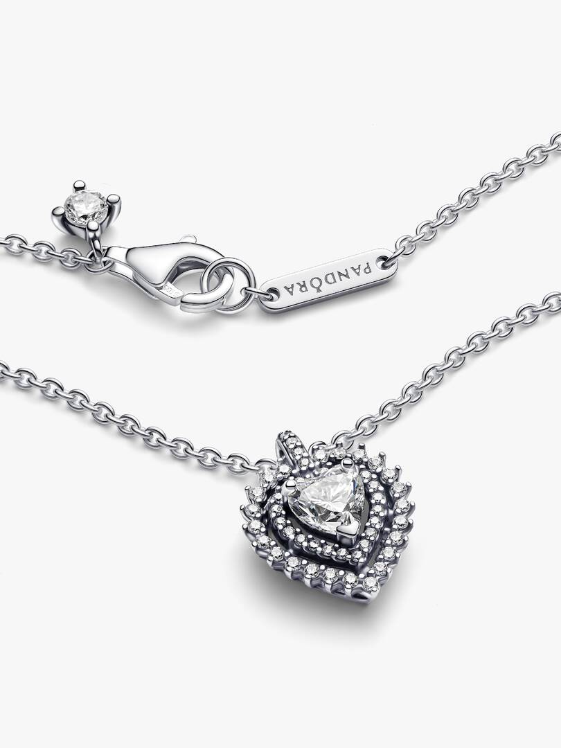 Sparkling Heart Halo Pendant Necklace Sterling silver