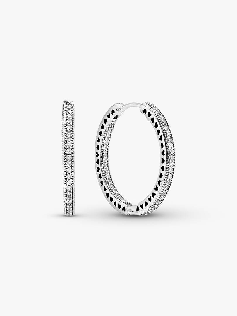 Sparkle and Hearts Hoop Earrings Sterling silver