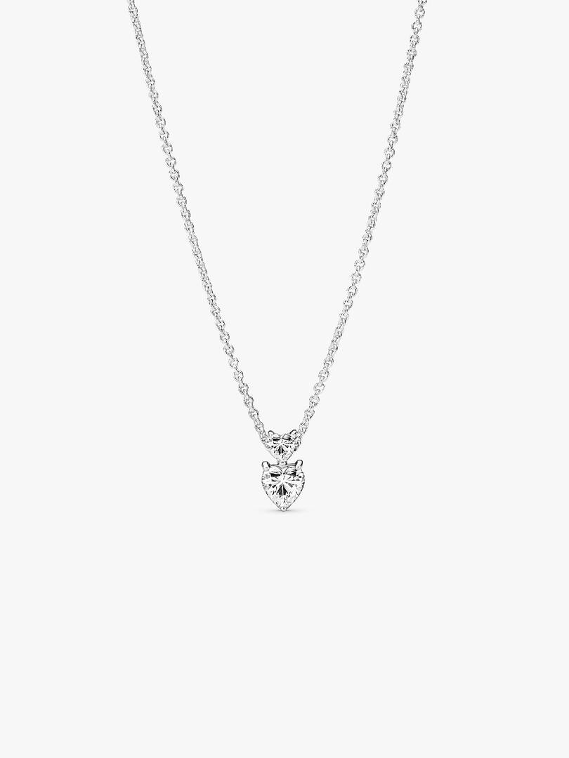Double Heart Pendant Sparkling Collier Necklace Sterling silver