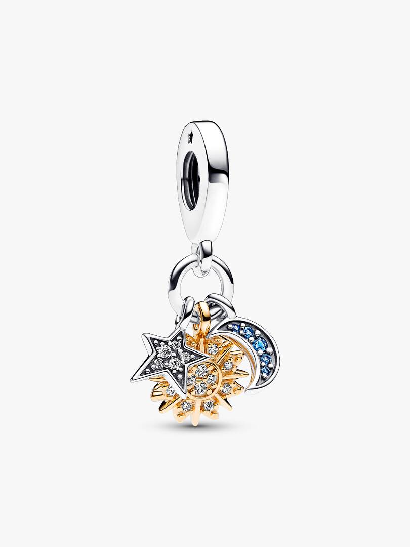 Two-tone Celestial Triple Dangle Charm Sterling silver, 14k gold plating
