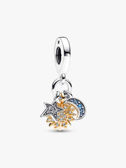 Two-tone Celestial Triple Dangle Charm Sterling silver, 14k gold plating